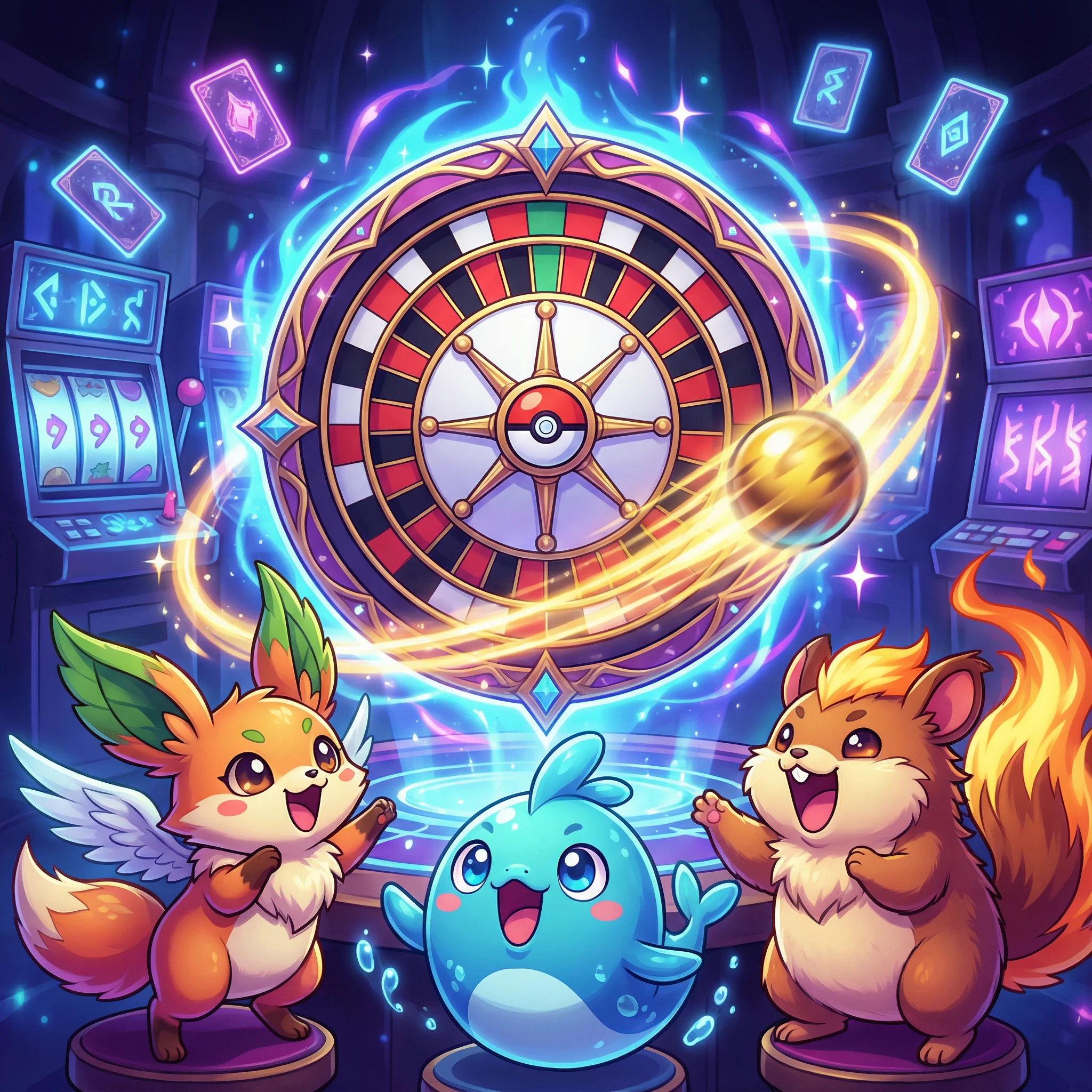 Ruleta de casino con efectos mágicos y criaturas